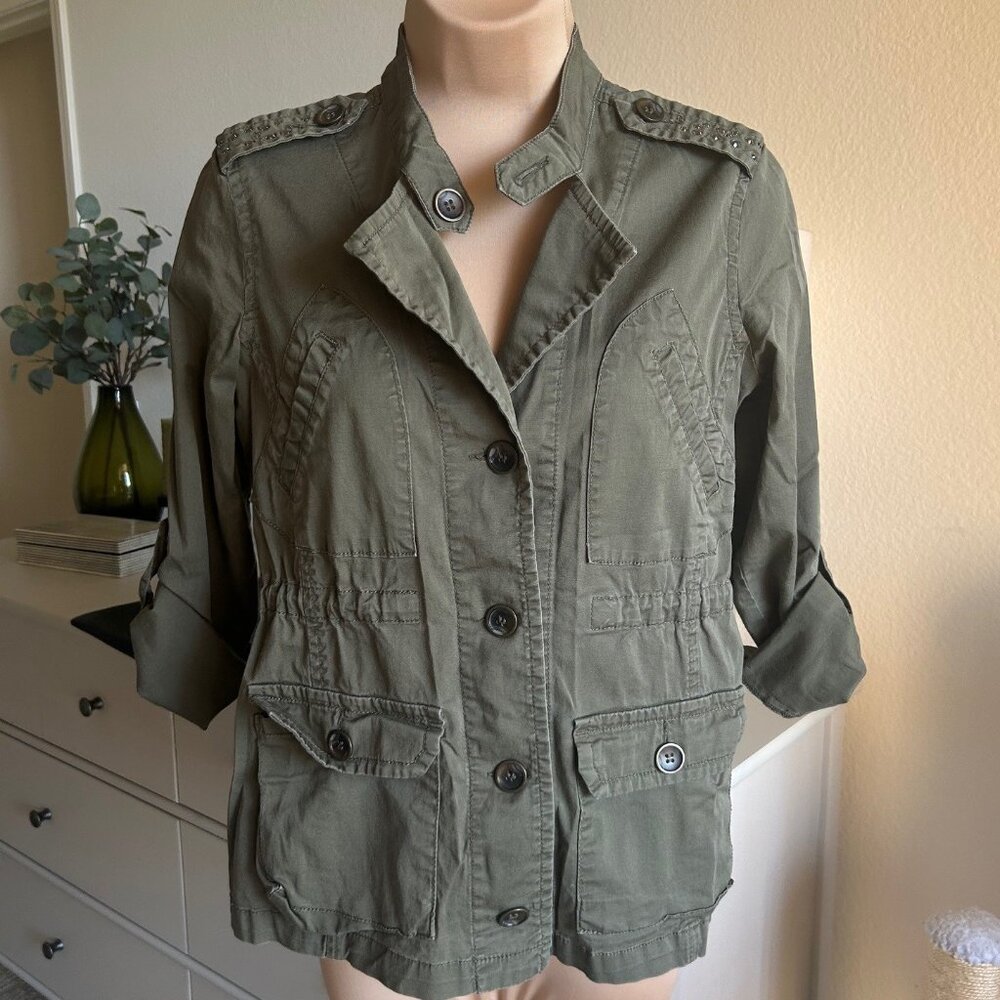 STYLE & CO Olive Military Utility Jacket EUC
